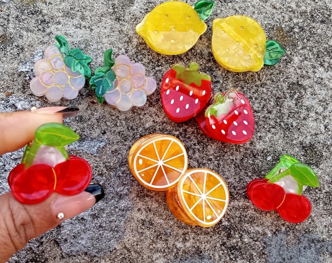 Set of 2 Small Fruits Hair Clips/Claws Fruits Plastic/Girls or Women/Her gift Summer/Minimalist Acetate/Tortoise Barrette/Acrylic Hairpin
