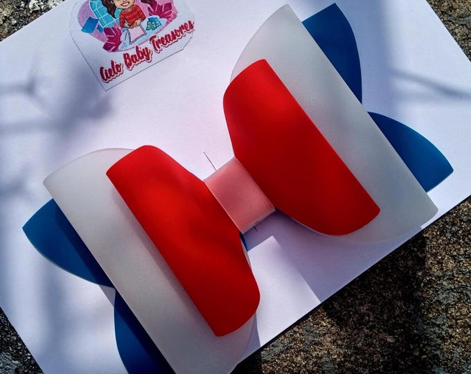 4th July Hair Bow: Patriotic Red, White & Blue Nylon Bow