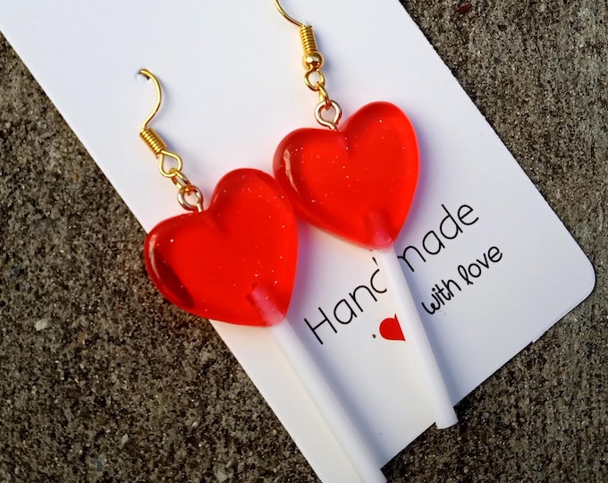 Heart Lollipop Earrings/Valentine’s Day /Glitter Lollipop Earrings/Kawaii heart shaped Handmade Lollipop Clay Earrings/Birthday Gift Women