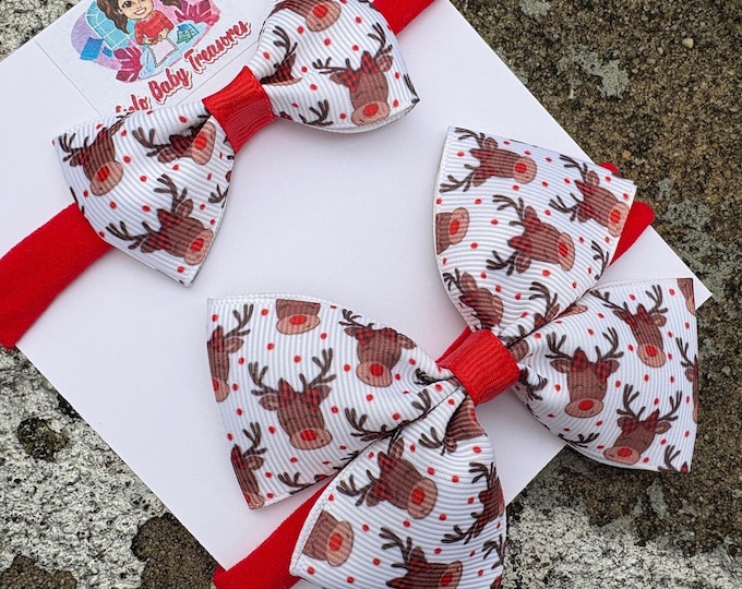Reindeer Antler Hair Bow: Christmas Grosgrain Pigtail Clip