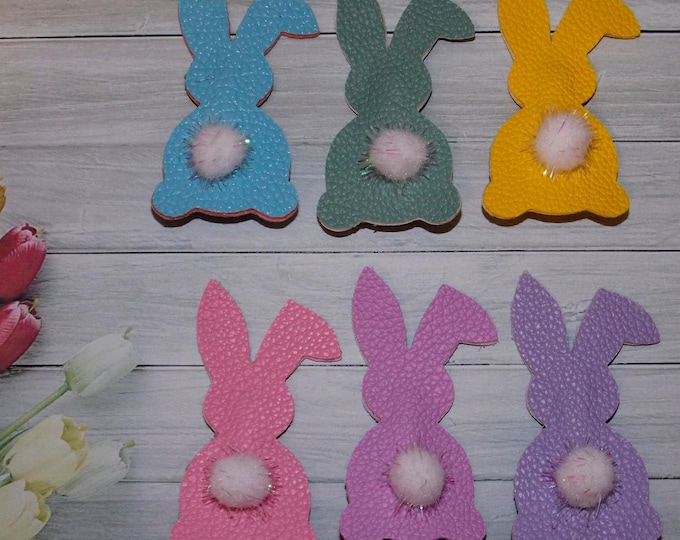 Cute Bunny Rainbow Snap Hair Clip,Easter Pastel Teddy and Bunny for Baby Girl,Kid Faux Leather Small Clips,Kid Hair Barrette