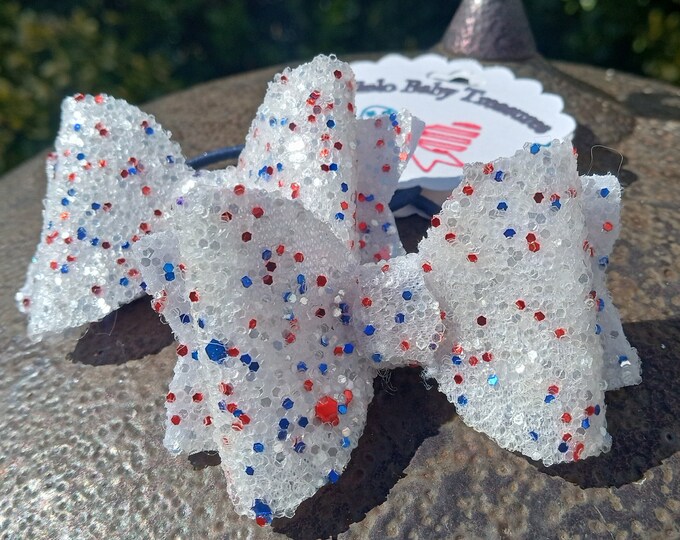Glitter 4th of July Hair Bow: Patriotic Pigtail Bow