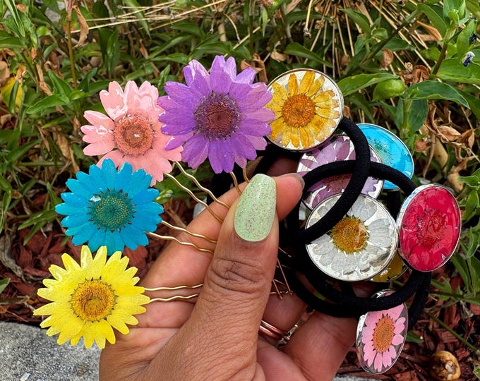 Resin Daisy Hair Clip or Elastic Band: Spring Flower Hair Accessory