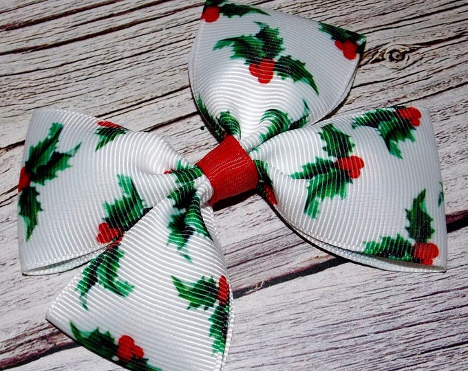 Christmas Holly Hair Bows-Grosgrain Holiday-Christmas Hair Accessories-Bow for Baby Toddler Girls-Baby bow-Christmas gifts for girl-Present