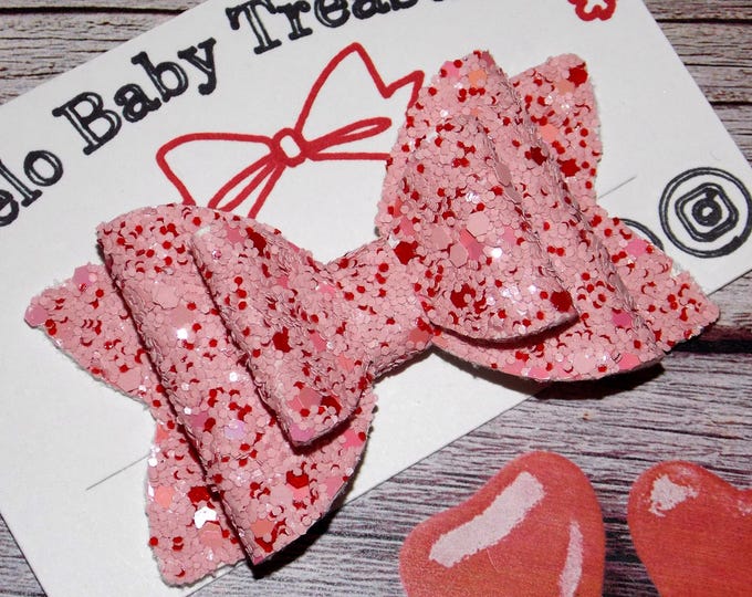 Small or Large Pink and Red Hair Bow-Christmas Hair bow-Classic Hair Bow-Love Toddlers & Girls-Valentine's Day Hair Bow-Canvas Bow-Christmas