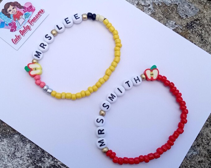 Personalized Teacher Bracelet: Beaded Name Bracelet, Appreciation Gift