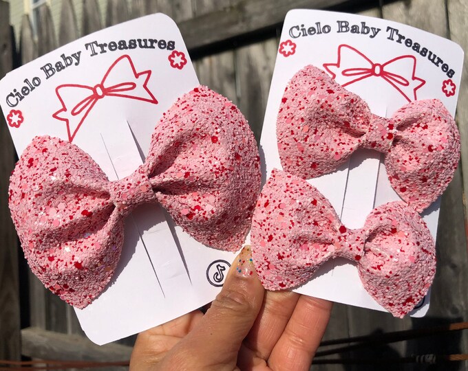 Small or Large Pink and Red-Pigtail Hair Bows-Christmas Hair bow-Hair Bows for Pigtail-Toddlers & Girls-Valentine's Day Hair Bows-Canvas Bow