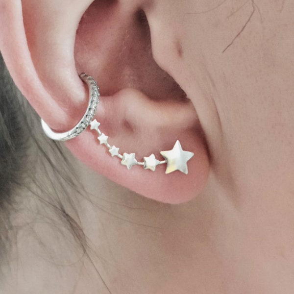 925 Sterling Silver Multi Star Climber Earrings, Star Earline