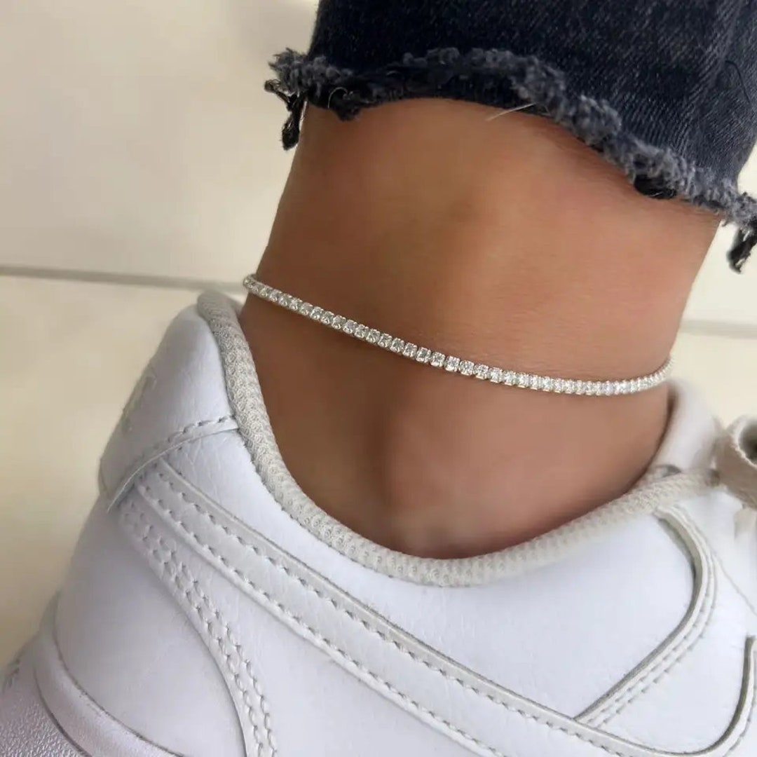 Tennis Anklet, Silver Tennis Ankle Bracelet, Gift for Her, Dainty