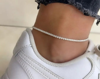 Tennis Anklet, Silver Tennis Ankle Bracelet, Gift for Her, Dainty Minimalist Anklet, Personalisable Initial Anklet