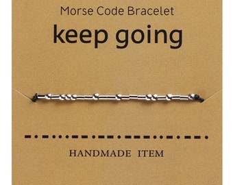 Morse Code Secret Message "Keep Going" Friendship Support Adjustable Bracelet Gift Present, Promise Card