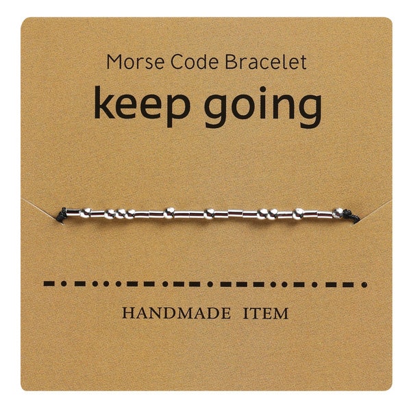 Morse Code Secret Message "Keep Going" Friendship Support Adjustable Bracelet Gift Present, Promise Card