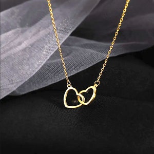 Double Heart Necklace, Linked Love Hearts Necklace, Gold Heart Necklace, Silver Heart Necklace Gold
