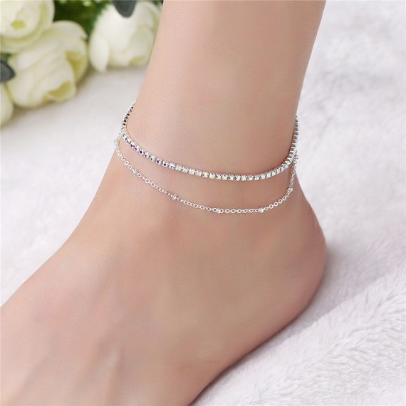 Solid Anklet Silver Anklet Layered Dainty Anklet Personalisable