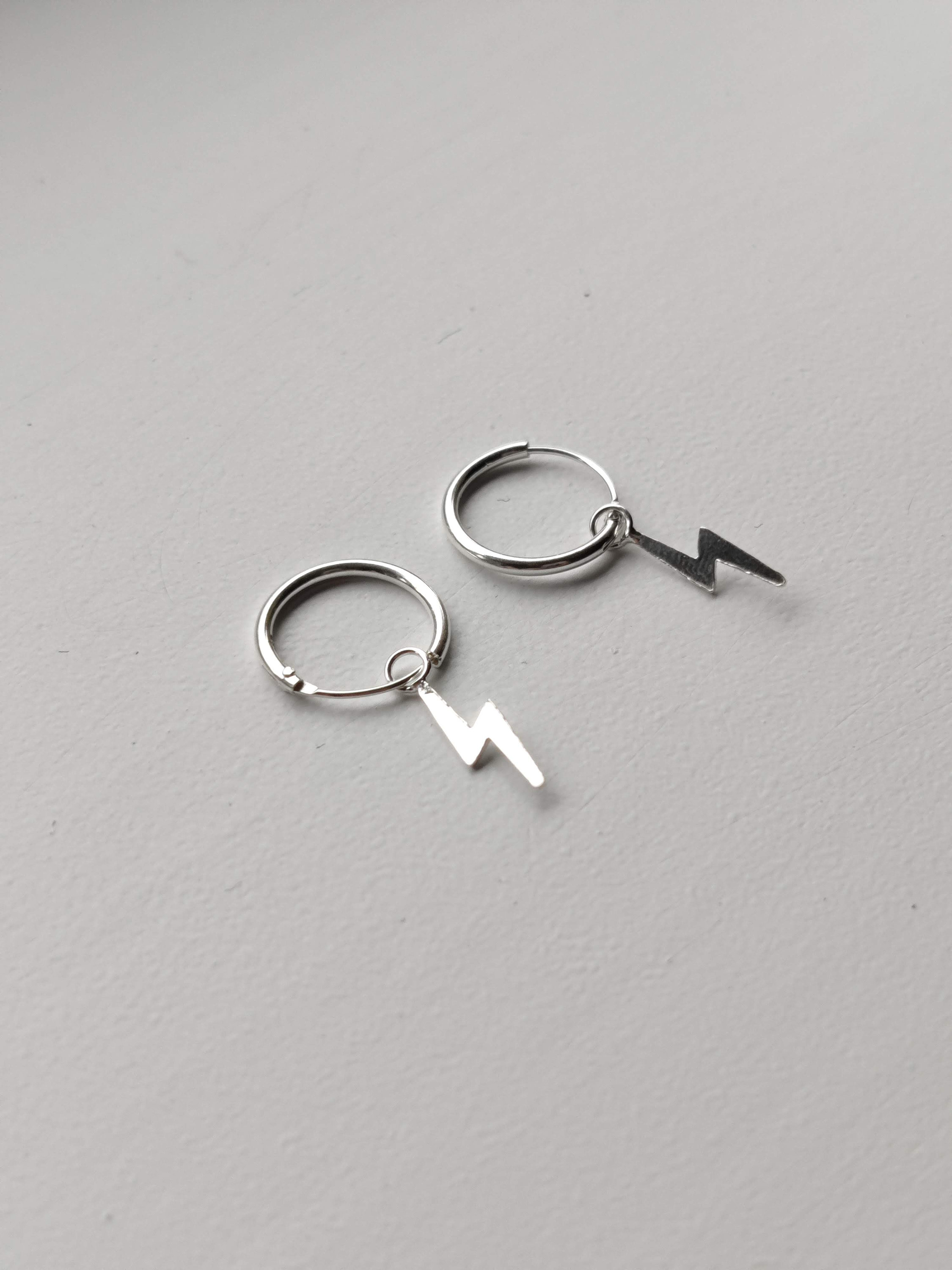 925 Sterling Silver Lightning Hoop Earrings Lightning Bolt Etsy