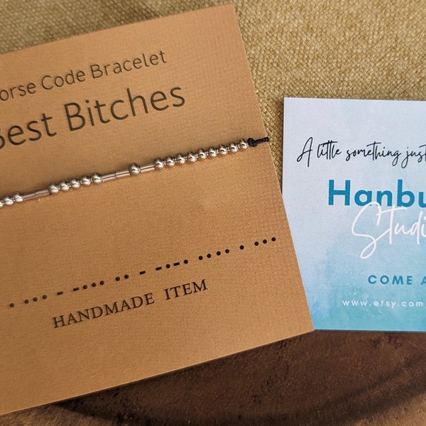 Morse Code Secret Message "Best Bitches" Friendship Couple Adjustable Bracelet Gift Present, Promise Card