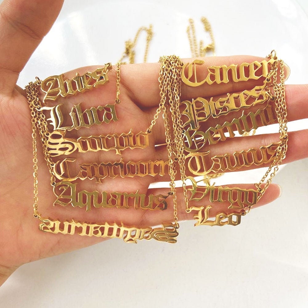 Zodiac Necklace, Old English Star Sign Astrology Necklace, Horoscope …