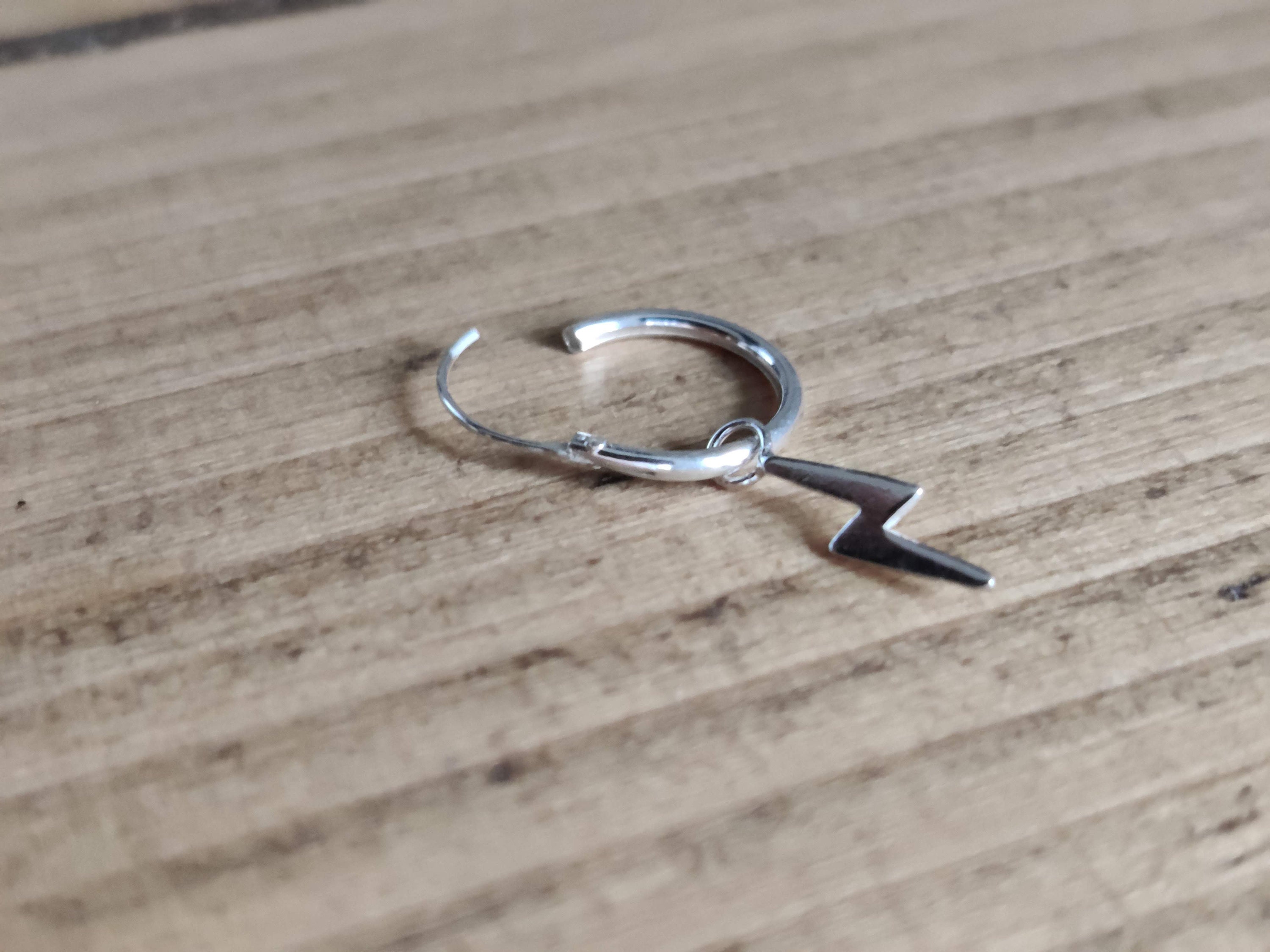 925 Sterling Silver Lightning Hoop Earrings Lightning Bolt Etsy