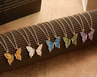 Butterfly Friendship Necklace, 2 Separate Chained Butterly Pieces, 6 Different Colours, Friendship Necklace For 2