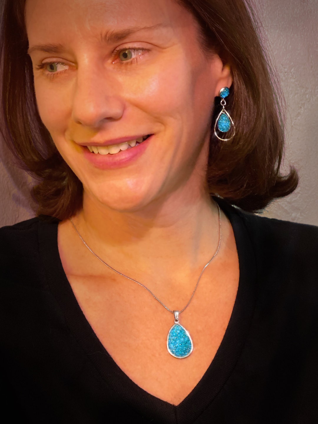 Elegant Water Drop Jewelry Set Pendant Earrings Surgical Etsy