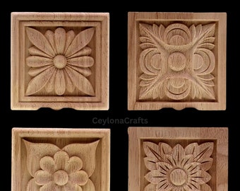 Square Wood Applique Only Wood  Carved Unpainted Figurines