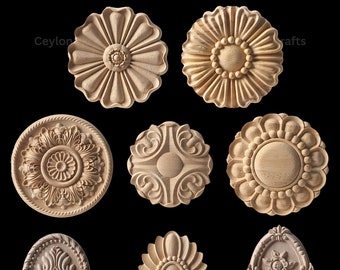 Flower Carving Natural Wood Applique Only Wood Carved Unpainted Figurines