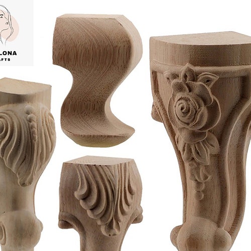 4pcs Solid Unfinished Carved Wood Furniture Legs Replacement Etsy