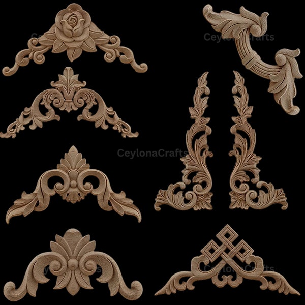 Corner Wood Applique Only Wood  Carved Unpainted Figurines