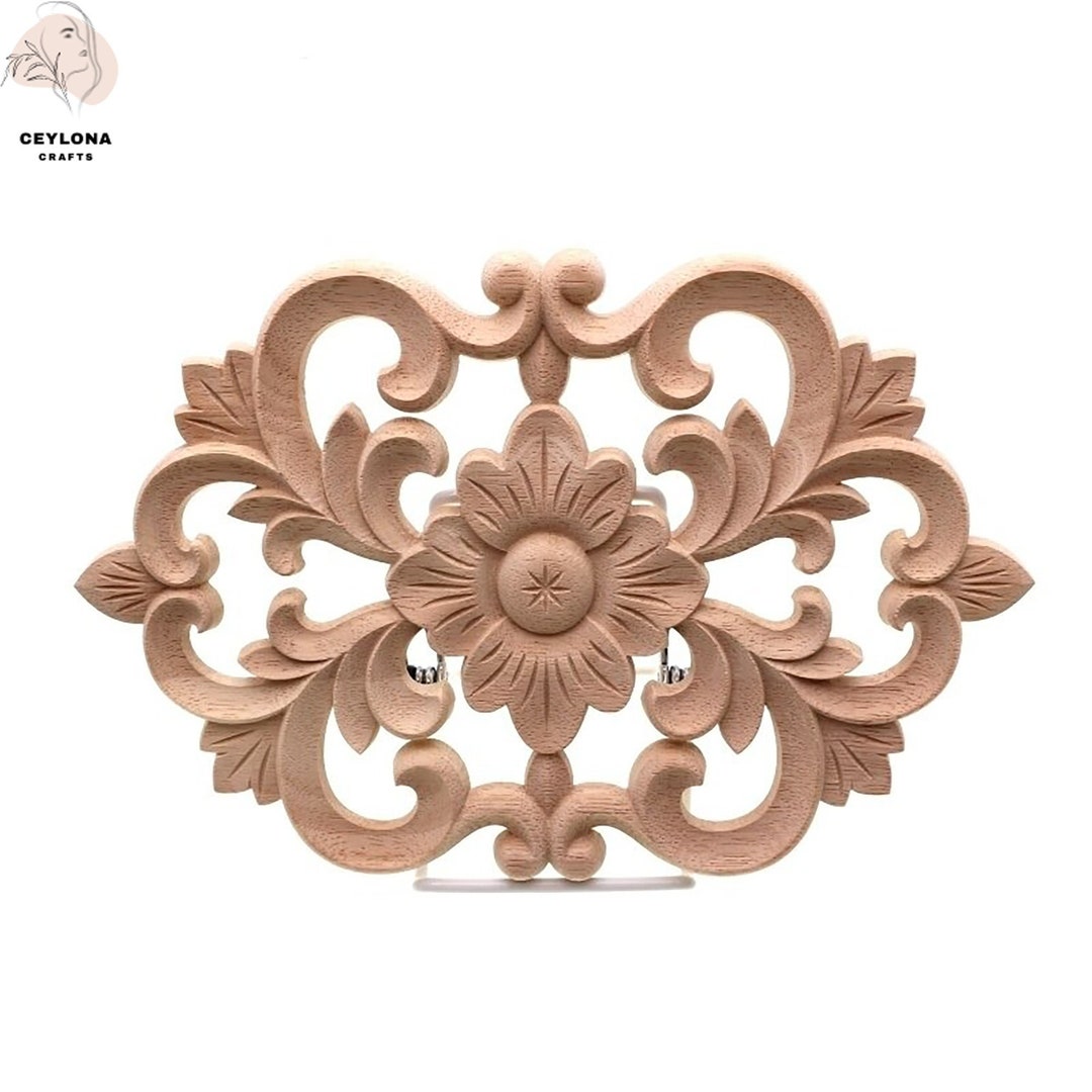 New Flower Wood Carving Natural Wood Appliques for Furniture