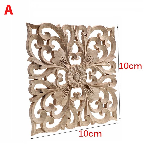 New Flower Wood Carving Natural Wood Appliques for Furniture Cabinet  Unpainted Wooden Mouldings 