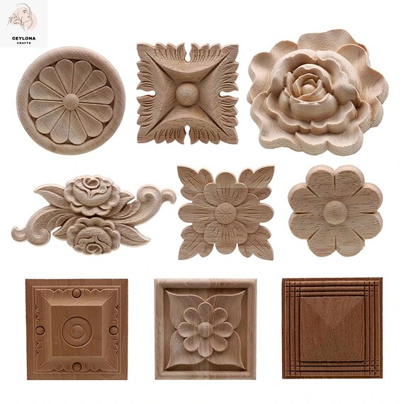 New Flower Wood Carving Natural Wood Appliques for Furniture