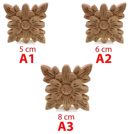 New Flower Wood Carving Natural Wood Appliques for Furniture Cabinet  Unpainted Wooden Mouldings 