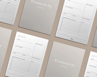 Minimalist Productivity Planner| Printable Digital Downloads| A4,A5 planner inserts | goals, daily planner, week ahead, monthly goals, notes