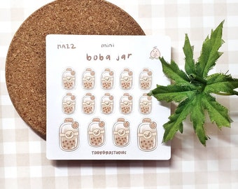 Mini Boba Jar Sticker Sheet | Journaling Stickers | Aesthetic Stickers | Asian Foods |