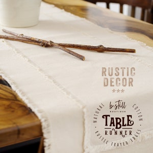 Farmhouse Table Runner Handmade Frayed Rustic Table Runner, Modern Farmhouse Primitive Decor, Boho Dining and Kitchen Decor image 3