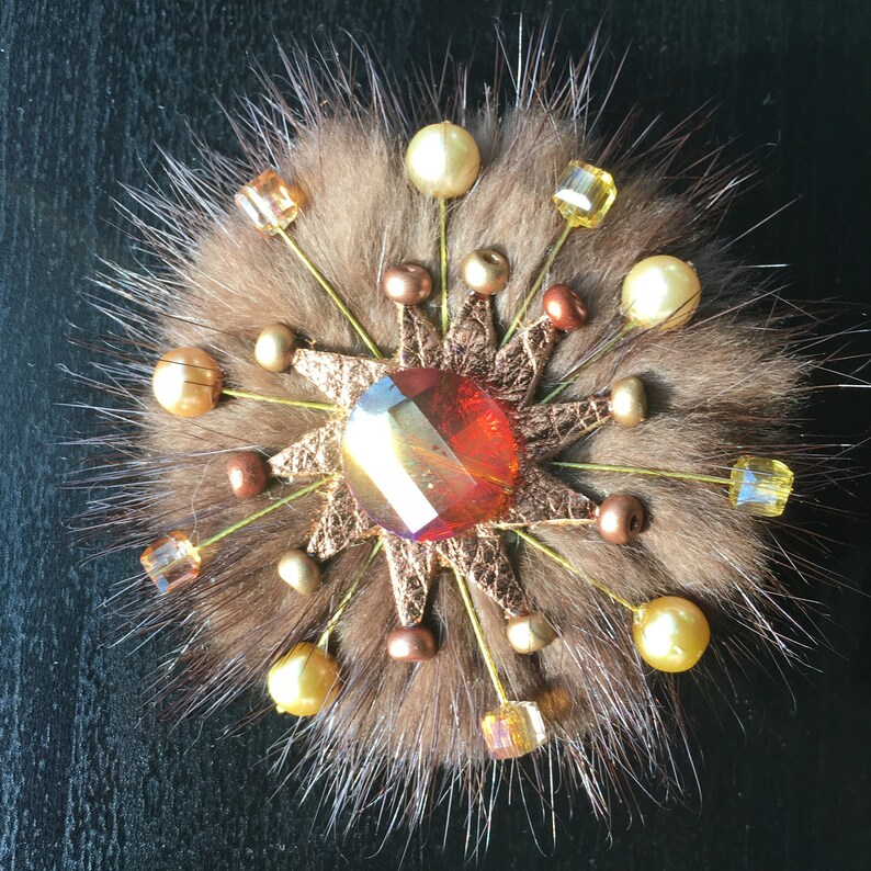 Unique Brooch, Fox Fur, Brooch, Fur Flower Brooch, Gift for Women, Fur