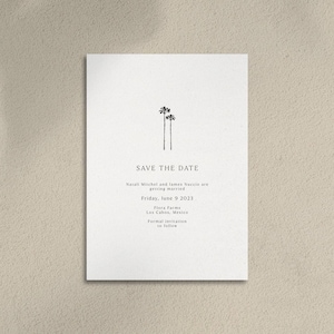 C21, Palm Tree Wedding Invitation Save the Date, Beach Wedding, Destination Wedding, Tropical, Modern Minimal Palm Tree Save the Date, Clean