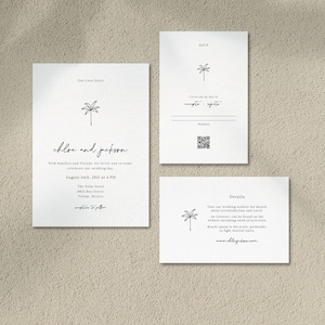 Minimal Palm Tree Wedding Invitation Suite, Palm Tree Wedding Invitation, Modern Wedding Stationery, Tropical Wedding Invitation, Elegant