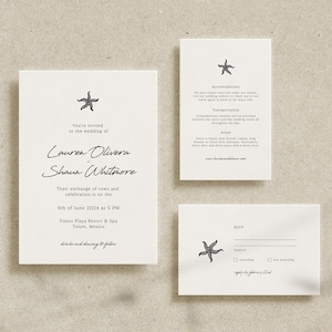 Modèle de faire-part de mariage étoile de mer Faire-part de mariage sur la plage Mariage sur l&#39;océan, mariage à destination, invitation minimaliste moderne, imprimable, P004