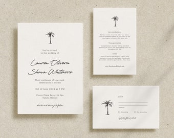 Palm Tree Wedding Invitation, Beach Wedding Invitation, Minimal Wedding Invitation, Tropical Wedding Invitation, Destination Wedding, P003