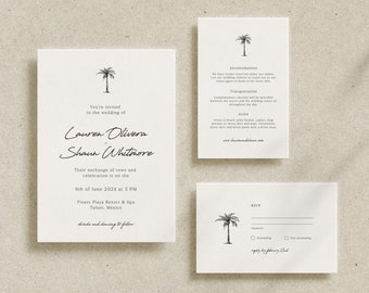 Palm Tree Wedding Invitation, Beach Wedding Invitation, Minimal Wedding Invitation, Tropical Wedding Invitation, Destination Wedding, P003