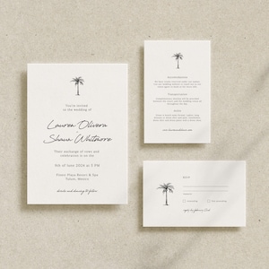 Palm Tree Wedding Invitation, Beach Wedding Invitation, Minimal Wedding Invitation, Tropical Wedding Invitation, Destination Wedding, P003