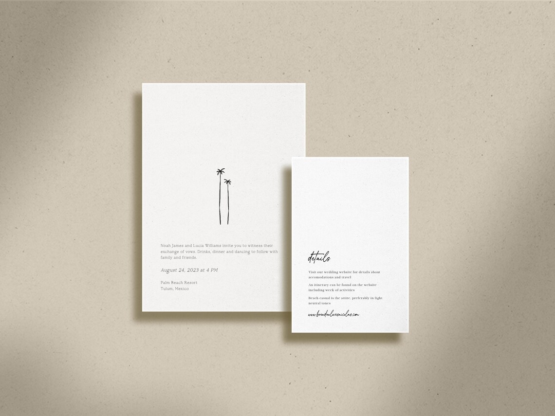 Palm Tree Wedding Invitation and Details, Tropical Beach Wedding ...