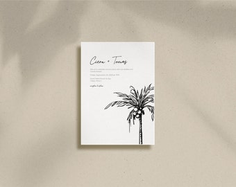 C33, Palm Tree Wedding Invitation, Beach Wedding, Save the Date, Destination Wedding, Tropical Wedding, Minimalist Palm Tree Save the Date