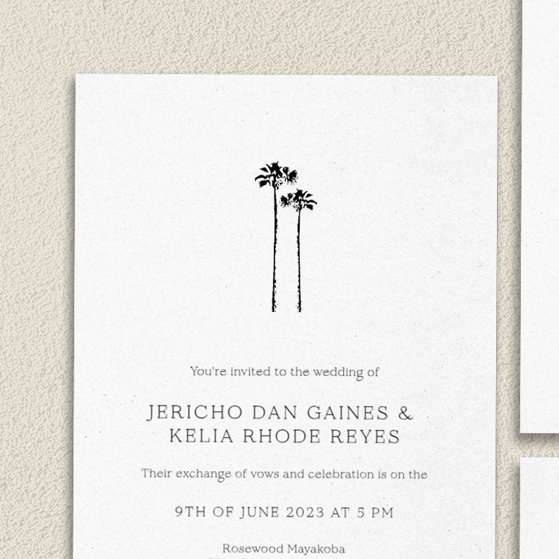 Palm Tree Wedding Invitation, Beach Wedding Invitation, Minimal Wedding Invitation, Tropical Wedding Invitation, Save the Date, Destination image 3