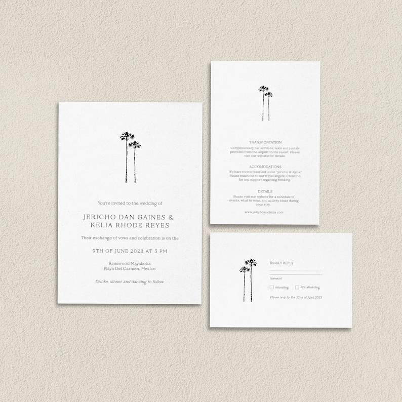 Palm Tree Wedding Invitation, Beach Wedding Invitation, Minimal Wedding Invitation, Tropical Wedding Invitation, Save the Date, Destination image 1