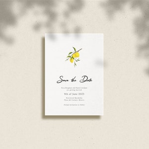 Zitrone Thema Save the Date, Italienische Hochzeitseinladung, Zitronen Sommergrün Einladungen, Karte, C28
