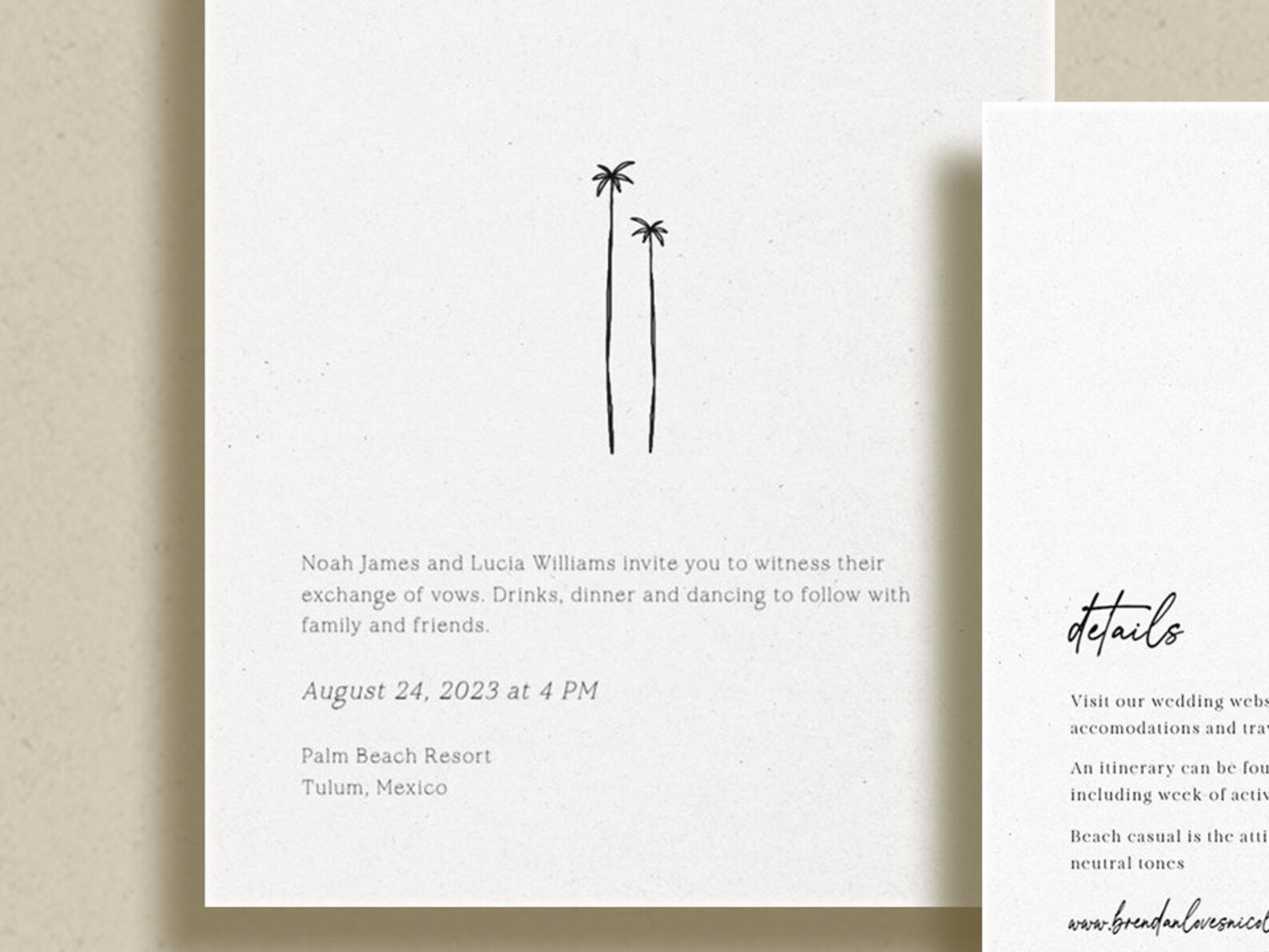 Palm Tree Wedding Invitation and Details, Tropical Beach Wedding ...