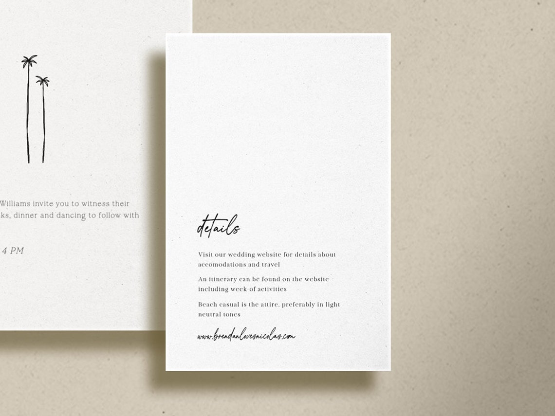 Palm Tree Wedding Invitation and Details, Tropical Beach Wedding ...