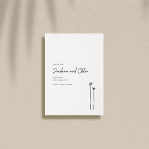 Custom Beach Wedding Save the Date, Tropical Wedding Invitation Template, Palm Tree Save Our Date, Minimal Destination Wedding Invite, C35